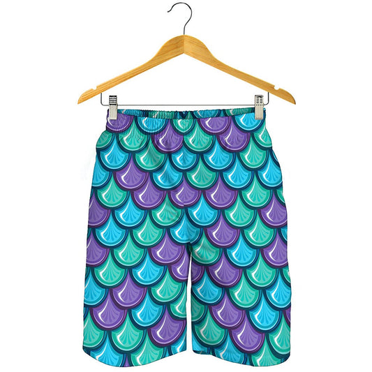 Teal Mermaid Scales Pattern Print Men's Shorts