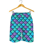 Teal Mermaid Scales Pattern Print Men's Shorts