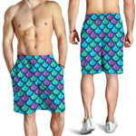 Teal Mermaid Scales Pattern Print Men's Shorts