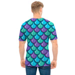 Teal Mermaid Scales Pattern Print Men's T-Shirt