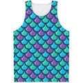 Teal Mermaid Scales Pattern Print Men's Tank Top