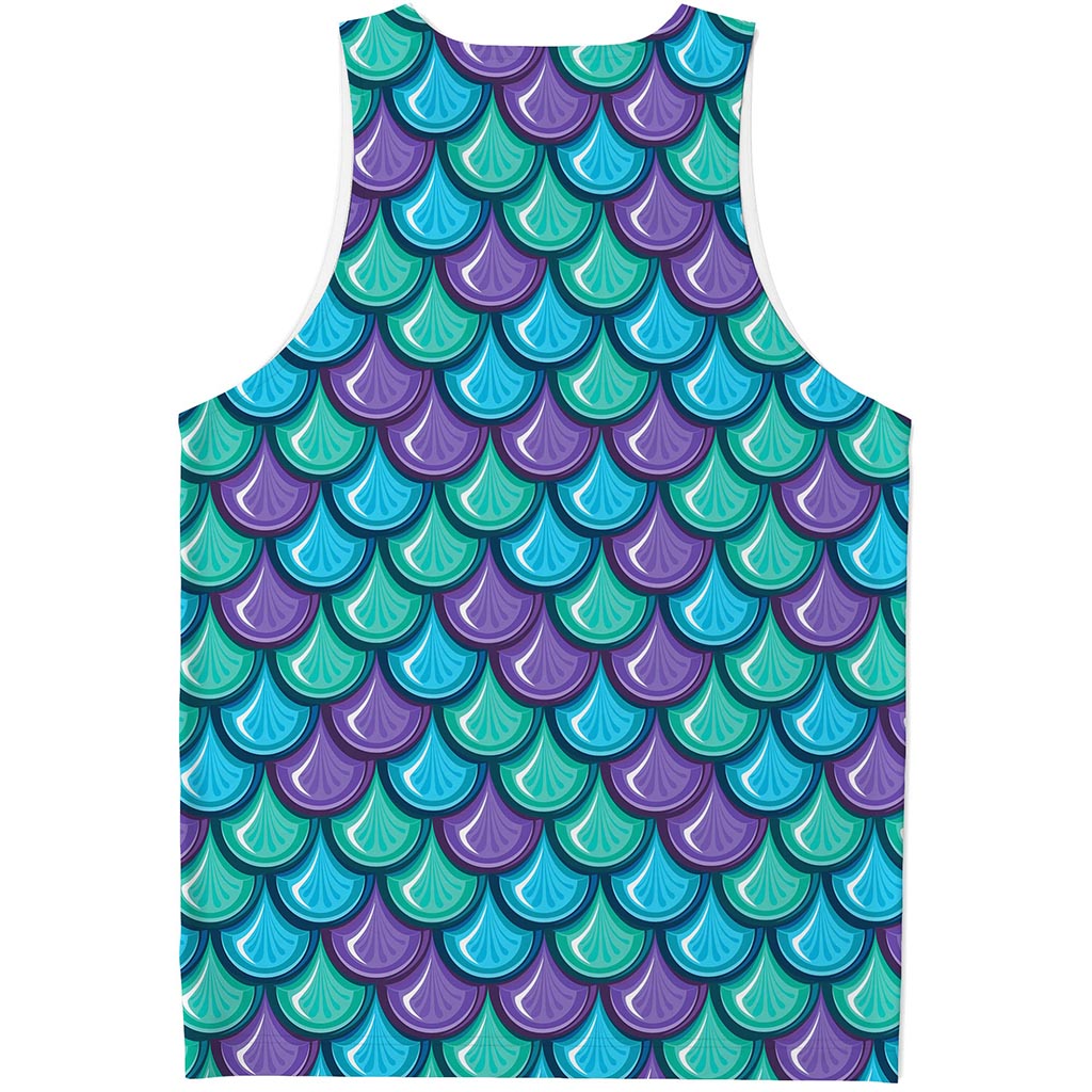 Teal Mermaid Scales Pattern Print Men's Tank Top