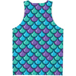 Teal Mermaid Scales Pattern Print Men's Tank Top