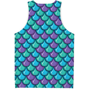 Teal Mermaid Scales Pattern Print Men's Tank Top