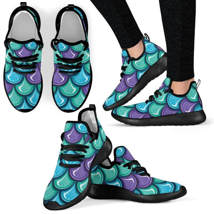 Teal Mermaid Scales Pattern Print Mesh Knit Shoes GearFrost