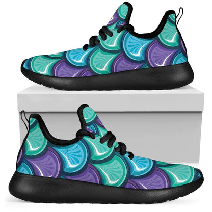 Teal Mermaid Scales Pattern Print Mesh Knit Shoes GearFrost