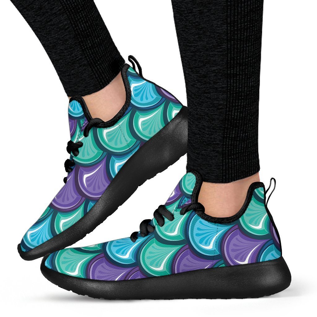 Teal Mermaid Scales Pattern Print Mesh Knit Shoes GearFrost