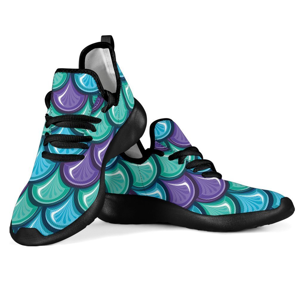 Teal Mermaid Scales Pattern Print Mesh Knit Shoes GearFrost
