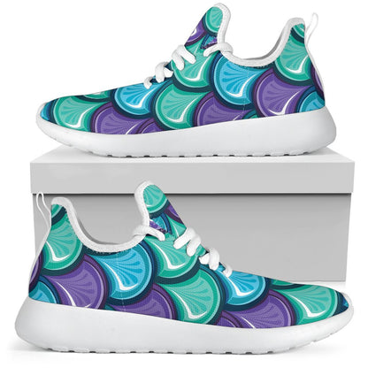 Teal Mermaid Scales Pattern Print Mesh Knit Shoes GearFrost