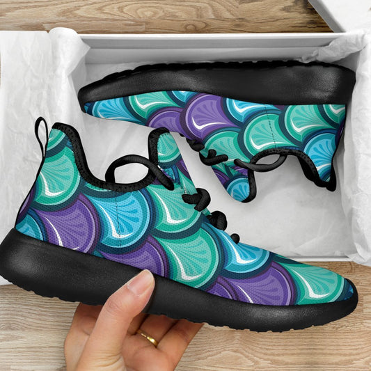 Teal Mermaid Scales Pattern Print Mesh Knit Shoes GearFrost