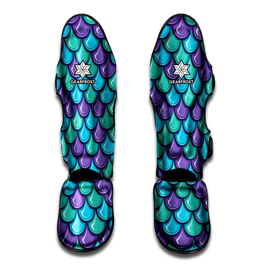Teal Mermaid Scales Pattern Print Muay Thai Shin Guard