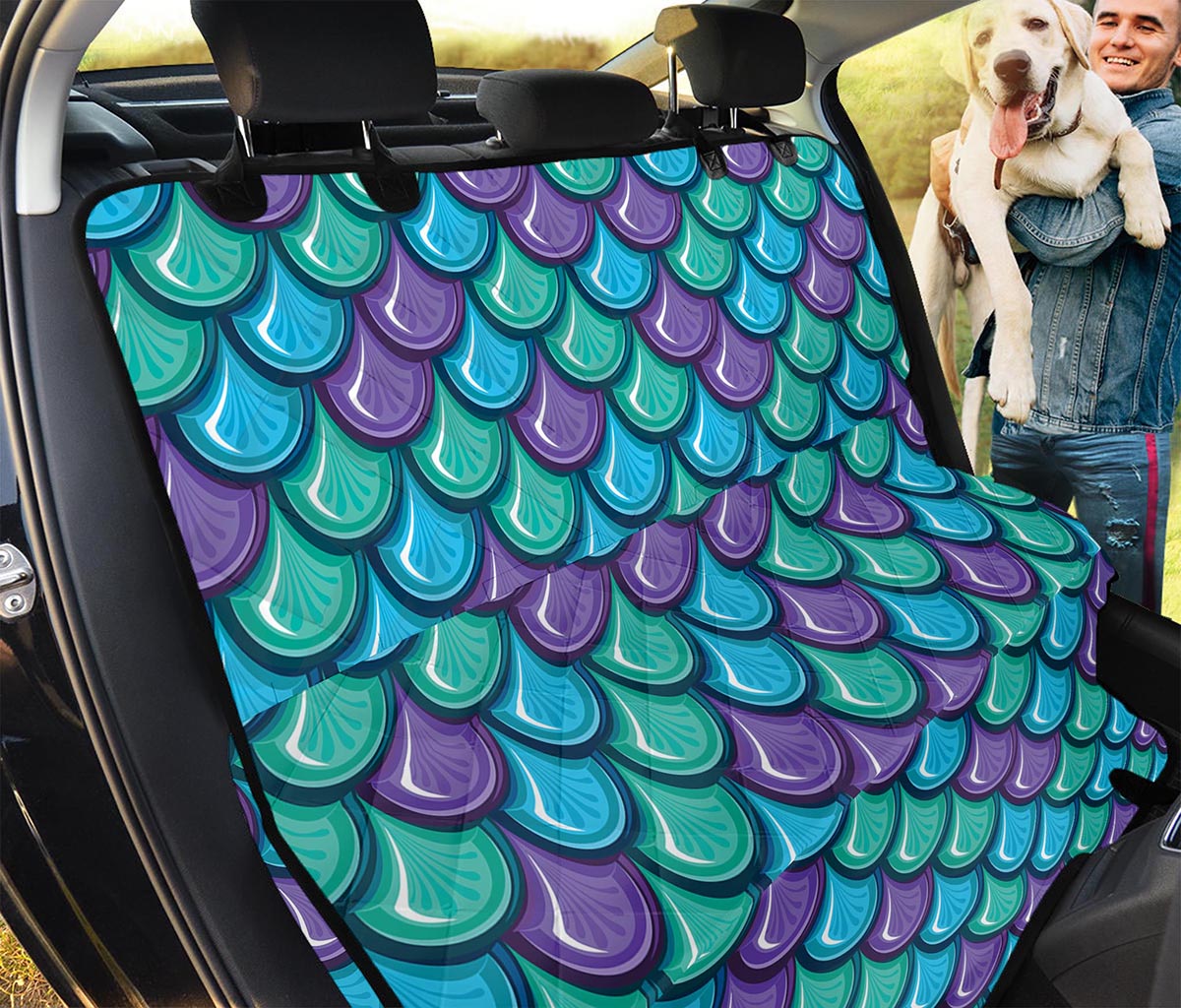 Teal Mermaid Scales Pattern Print Pet Car Back Seat Cover