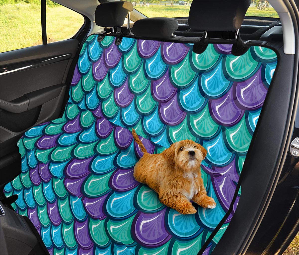 Teal Mermaid Scales Pattern Print Pet Car Back Seat Cover