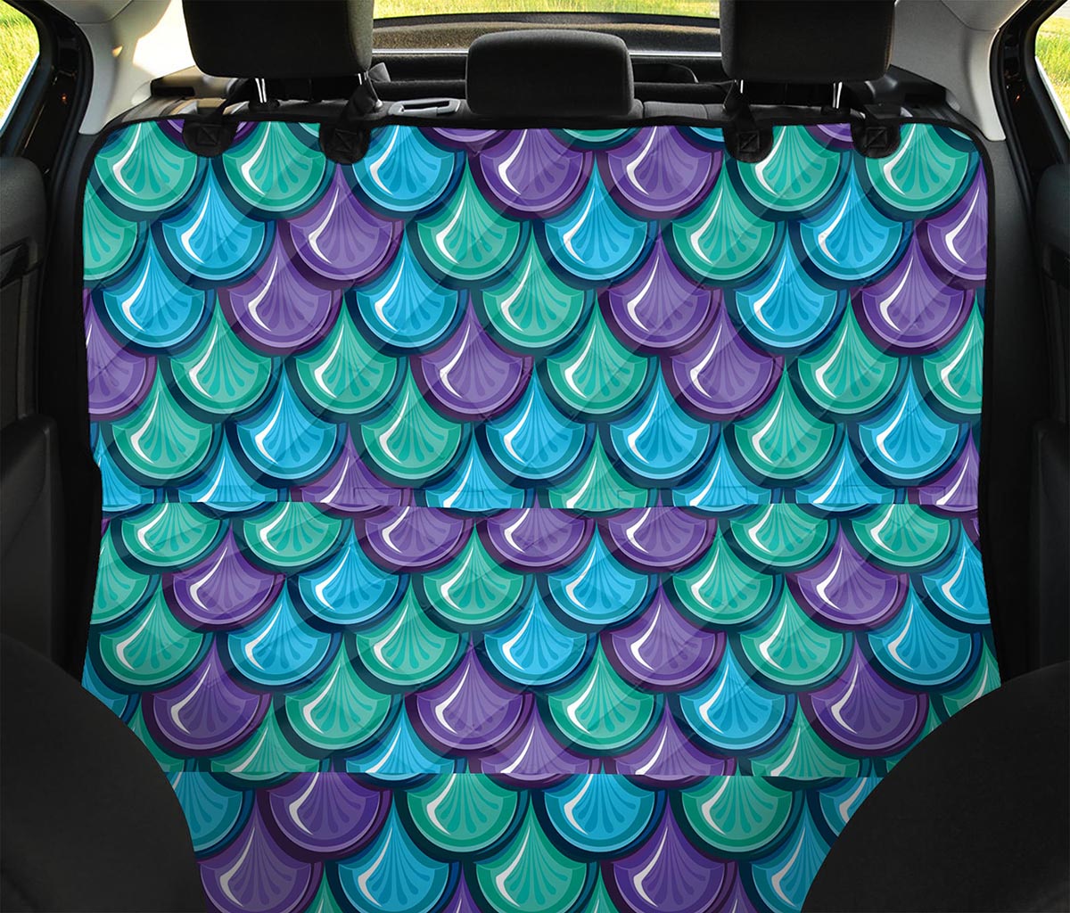 Teal Mermaid Scales Pattern Print Pet Car Back Seat Cover