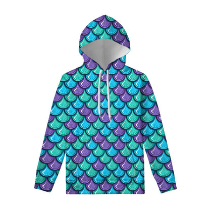 Teal Mermaid Scales Pattern Print Pullover Hoodie