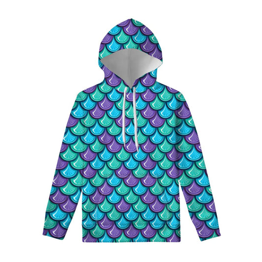 Teal Mermaid Scales Pattern Print Pullover Hoodie