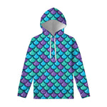 Teal Mermaid Scales Pattern Print Pullover Hoodie