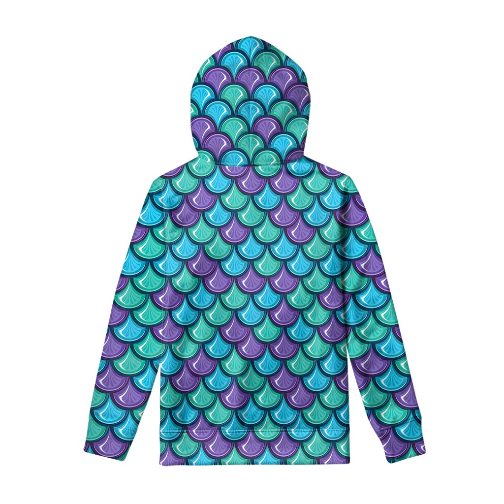 Teal Mermaid Scales Pattern Print Pullover Hoodie