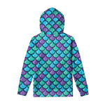 Teal Mermaid Scales Pattern Print Pullover Hoodie