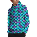 Teal Mermaid Scales Pattern Print Pullover Hoodie