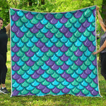 Teal Mermaid Scales Pattern Print Quilt