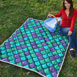 Teal Mermaid Scales Pattern Print Quilt