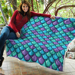Teal Mermaid Scales Pattern Print Quilt