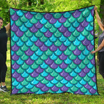 Teal Mermaid Scales Pattern Print Quilt