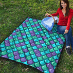 Teal Mermaid Scales Pattern Print Quilt