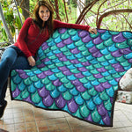 Teal Mermaid Scales Pattern Print Quilt