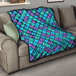 Teal Mermaid Scales Pattern Print Quilt