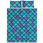 Teal Mermaid Scales Pattern Print Quilt Bed Set