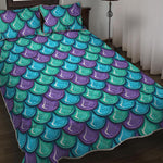 Teal Mermaid Scales Pattern Print Quilt Bed Set