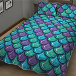 Teal Mermaid Scales Pattern Print Quilt Bed Set