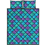 Teal Mermaid Scales Pattern Print Quilt Bed Set