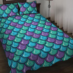 Teal Mermaid Scales Pattern Print Quilt Bed Set
