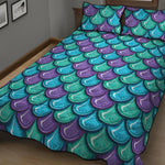Teal Mermaid Scales Pattern Print Quilt Bed Set