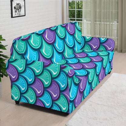 Teal Mermaid Scales Pattern Print Sofa Cover