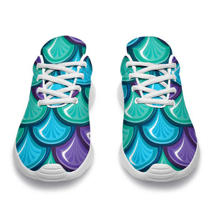 Teal Mermaid Scales Pattern Print Sport Shoes GearFrost