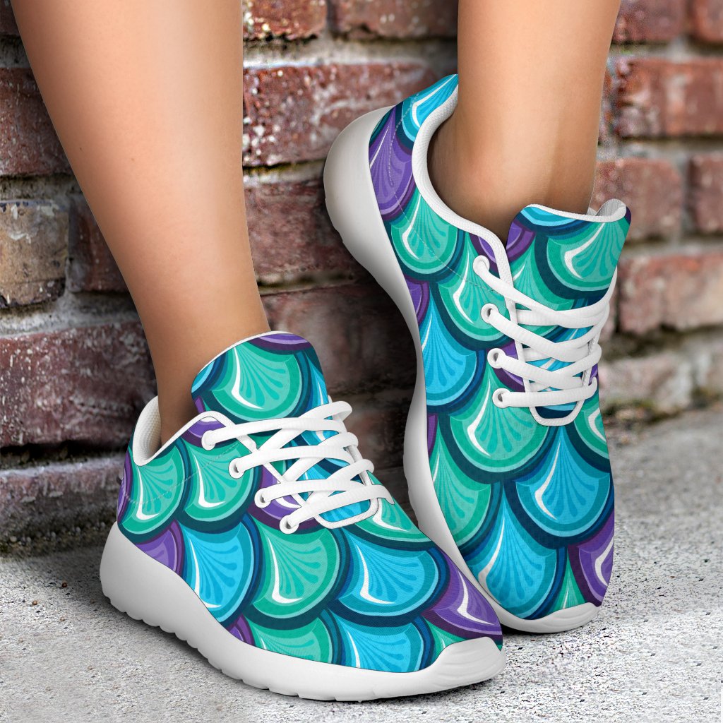 Teal Mermaid Scales Pattern Print Sport Shoes GearFrost