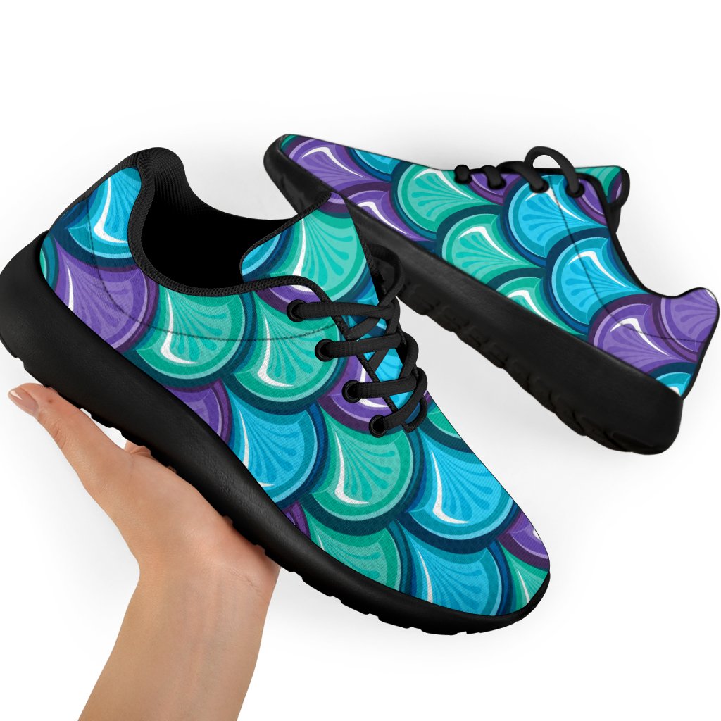 Teal Mermaid Scales Pattern Print Sport Shoes GearFrost