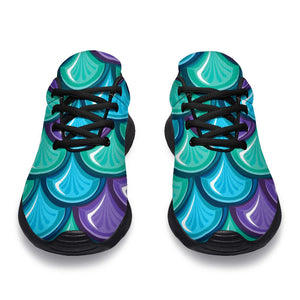 Teal Mermaid Scales Pattern Print Sport Shoes GearFrost