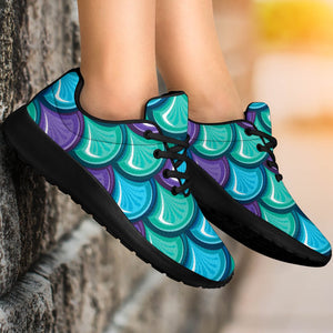 Teal Mermaid Scales Pattern Print Sport Shoes GearFrost