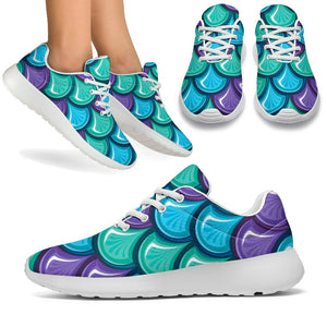 Teal Mermaid Scales Pattern Print Sport Shoes GearFrost