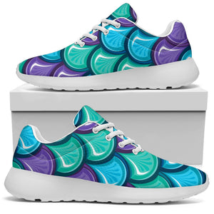 Teal Mermaid Scales Pattern Print Sport Shoes GearFrost