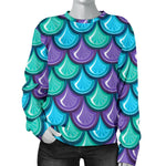 Teal Mermaid Scales Pattern Print Women's Crewneck Sweatshirt GearFrost
