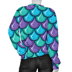 Teal Mermaid Scales Pattern Print Women's Crewneck Sweatshirt GearFrost