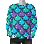 Teal Mermaid Scales Pattern Print Women's Crewneck Sweatshirt GearFrost