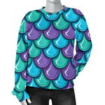 Teal Mermaid Scales Pattern Print Women's Crewneck Sweatshirt GearFrost