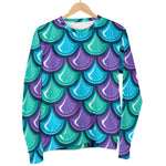 Teal Mermaid Scales Pattern Print Women's Crewneck Sweatshirt GearFrost